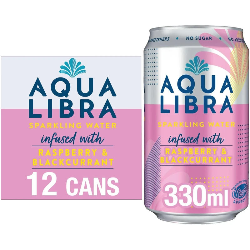 AQUA LIBRA Raspberry & Blackcurrant 330ML, Pack of 12
