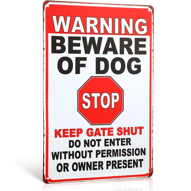 Photect Beware of the Dog Sign Warning Tin Signs Beware of Dog Signs for Fence Keep Gate Shut 7.9'' x 11.8'' dog warning sign Outdoor Gate Rust Weatherproof for Fence Door(Text Style)