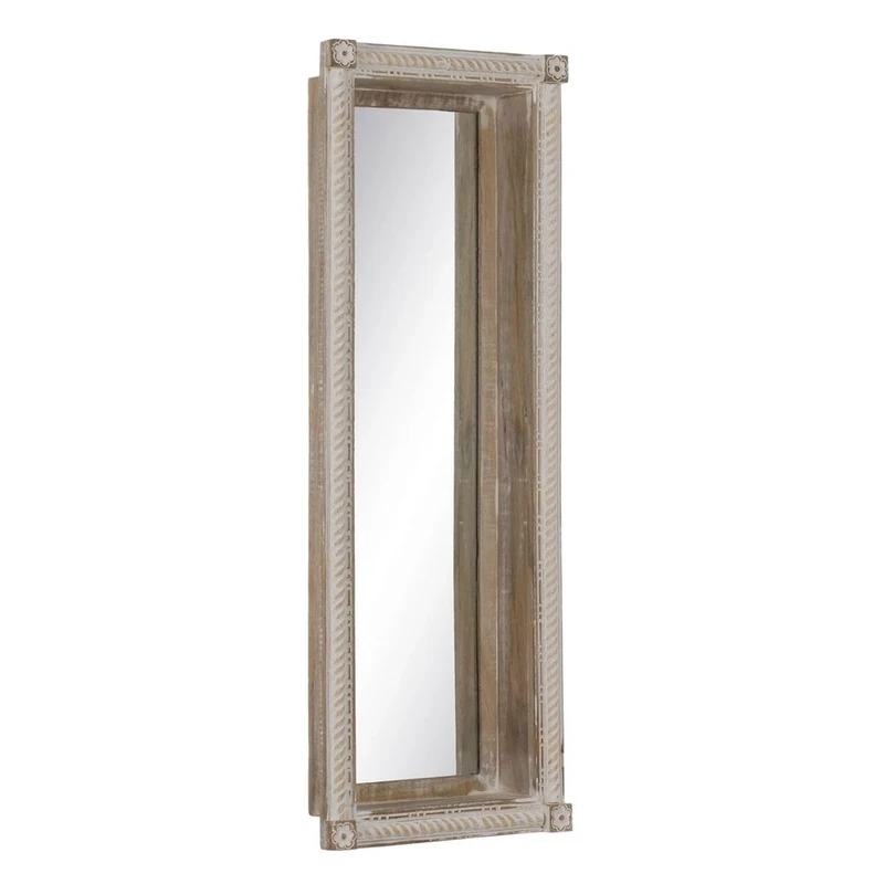 BigBuy Home Wall Mirror White Natural Glass Mango Wood MDF Vertical 42 x 5 x 15 inches