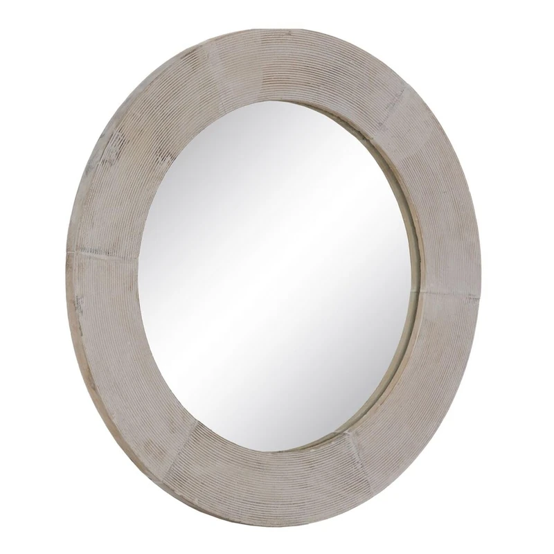 BigBuy Home Wall Mirror White Natural Glass Mango Wood MDF Vertical Round 61 x 2.5 x 61 cm - Image 1