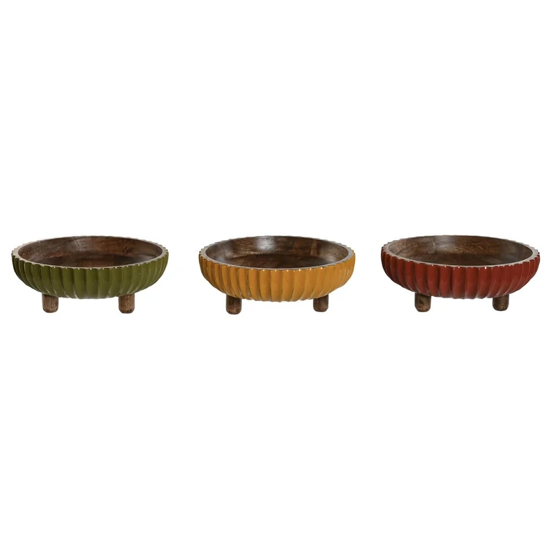 Home ESPRIT Table Centerpiece Yellow Green Coral Colonial 25 x 25 x 9 cm (3 Units) - Image 1