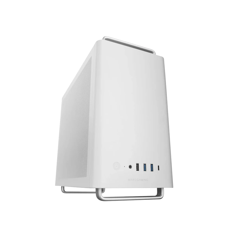 Mars Gaming MC-ELITE, High-Performance Metal Micro-ATX PC Case, Side and Top Mesh Design, 3x FDB Fans, Mini Tower with Aluminium Feet and Handles, Dual ATX and SFX PSU Support, White