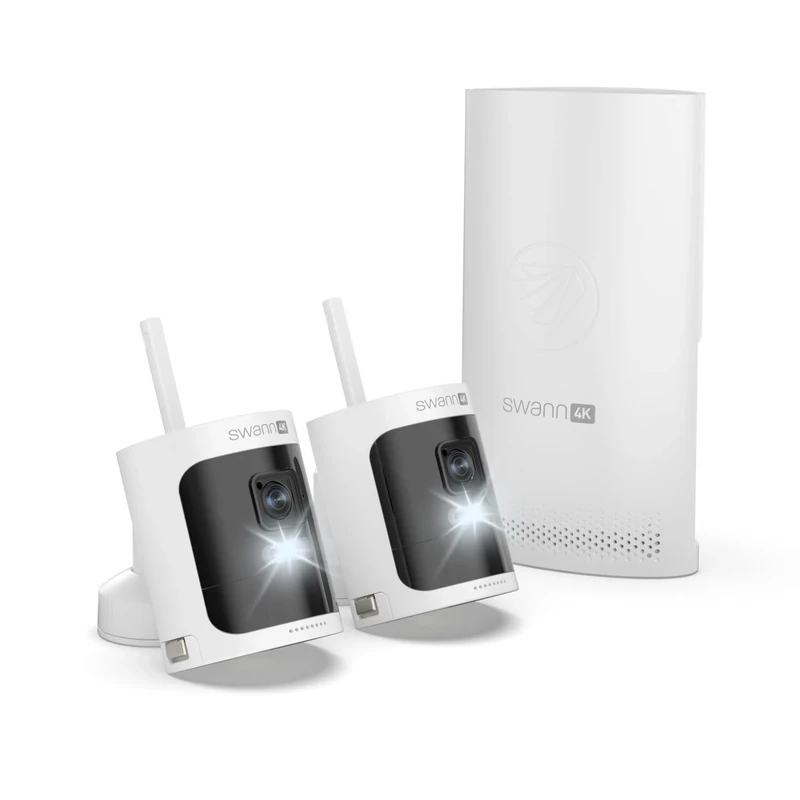 Swann AllSecure 4K Wireless Security System with 2 x WiFi Cameras & 2 x Rechargeable Batteries, NVR Tower, Always Charged, Always Secure - AS4K800SD2