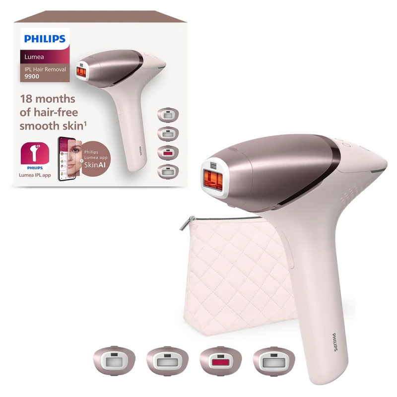 Philips Lumea 9900 Series Pulsed Light Hair Remover, SenseIQ and SkinAI Technology, 4 Tips for Body, Face, Bikini and Armpits, Use with and Wireless (Model BRI951/00)