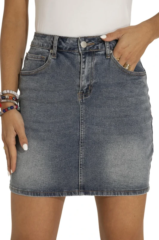 GUANYY Womens Mini Denim Skirt-Casual Stretch Slim Fit High Waisted Jean Skirts, Washed Blue, XXL