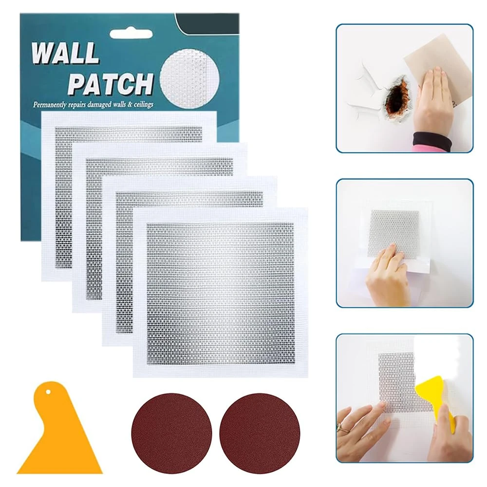 medaheky 6'' By 6'' Drywall Hole Repair Patch 4PCS Wall Repair Patches Self Adhesive Plasterboard Patch Aluminum Drywall Repair Kit for Repairing Holes Cracks Ceilings Filler