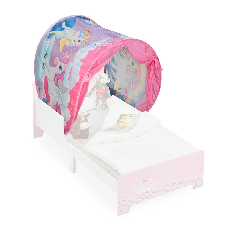 Relaxdays Bed Tent for Children, HWD: 0.5 x 220 x 79 cm, Tunnel, Pop-up Function, Sleep Cave, Unicorn Design, Colourful - Image 1
