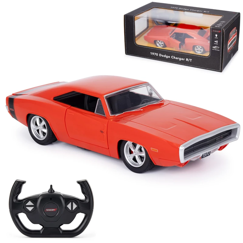 Officially Licensed RC 1970 Dodge Charger RT Car, 1:16 Scale, Remote Controlled with Sound Effects, LED Lights, Independent Suspension, Detailed Interior – Red