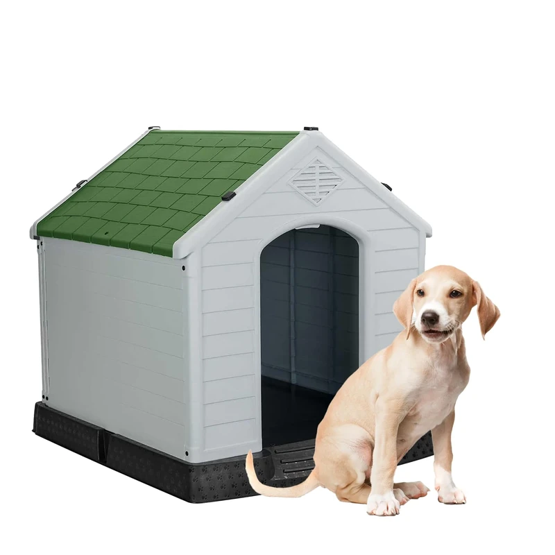Aqpet Plastic Dog Kennel for Outdoor Indoor Home Garden Waterproof with Raised Floor for Dogs Medium Size 87 x 78 x 81 H, Green