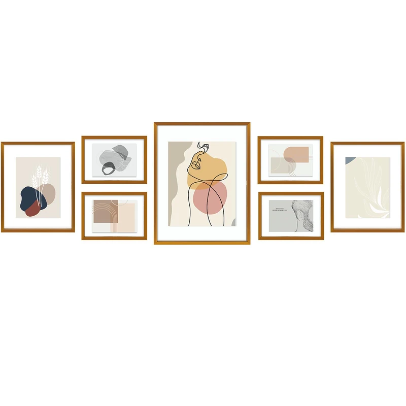Golden State Art, 7 Pack Floating Frames for One 11x14, Two 8x10, and Four 5x7 Pictures. Aluminum Photos Frame for Wall Display (Bronze)