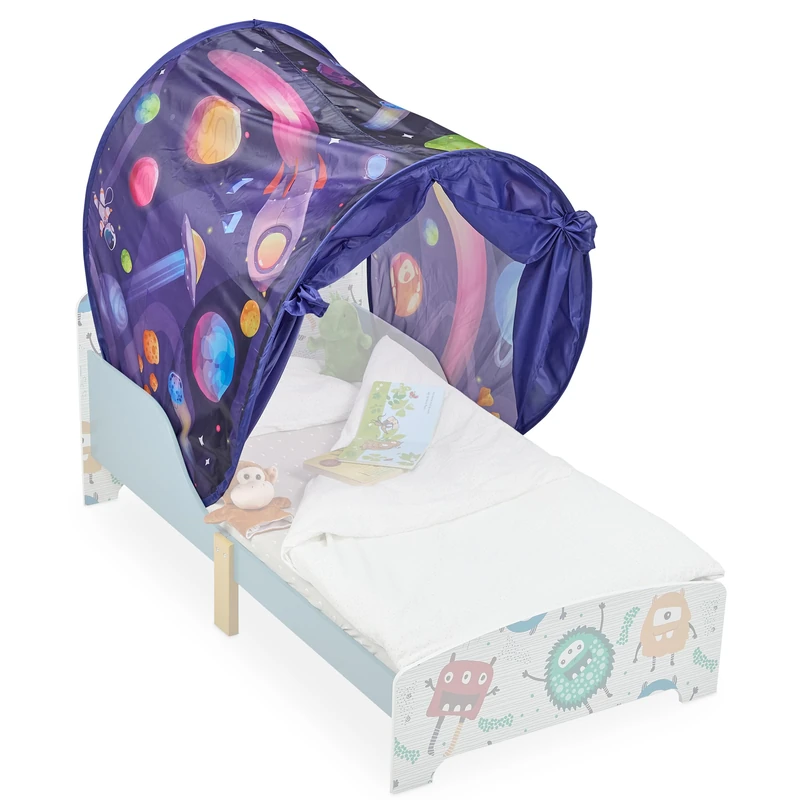 Relaxdays Bed Tent for Children, HWD: 0.5 x 220 x 79 cm, Tunnel, Pop-up Function, Sleep Cave, Cosmos Design, Colourful, Polyester
