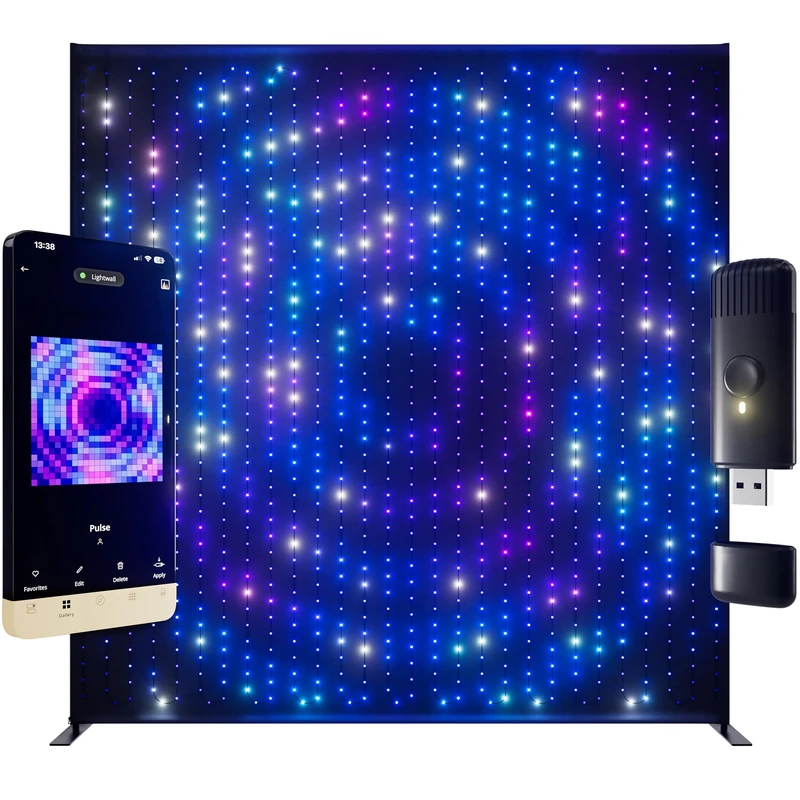 Twinkly Lightwall 2.60x2.75m, LED Panel Smart, Multicolor LED Lights, DJ Lights and Music Rhythm Show, App Control, 20 Customizable Presets, Aluminum Frame and Transport Trolley Included