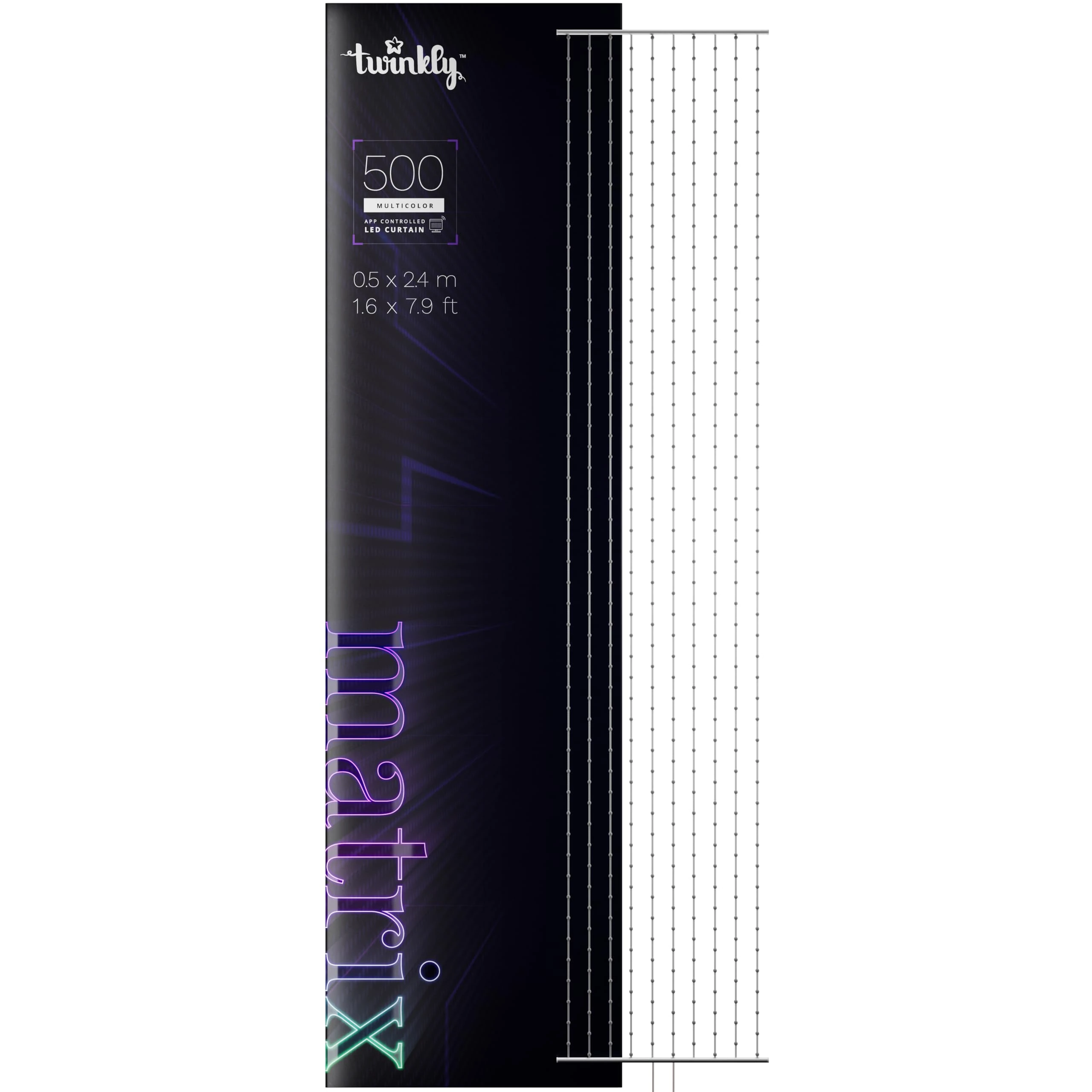 Twinkly Matrix 500 LED RGB, High Density LED Curtain, Smart Multicolor Gaming RGB Lights, Razer Chroma, Omen, Alexa, Google Home Compatible, Gaming Lights, App Control, Transparent Wire, 0.5m x 2.4m