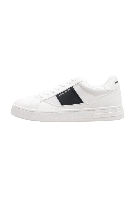 Armani Exchange White Leather English Trainers, Off White Deep Navy, 7 UK