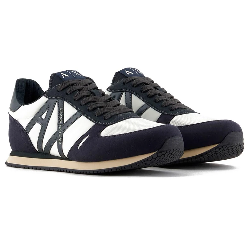 Armani Exchange Grey Logo Trainers, D Navy J Set Off Wht, 9 UK