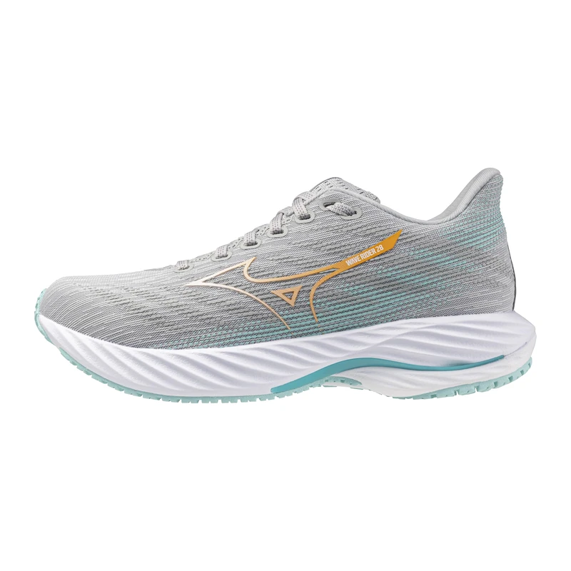 Mizuno Women's Wave Rider 28 Running Shoe, Harbor Mist-White, 7.5