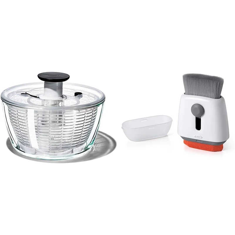 OXO Good Grips Glass Salad Spinner & 12246100 Good Grips Sweep & Swipe Laptop Cleaner, White, One Size