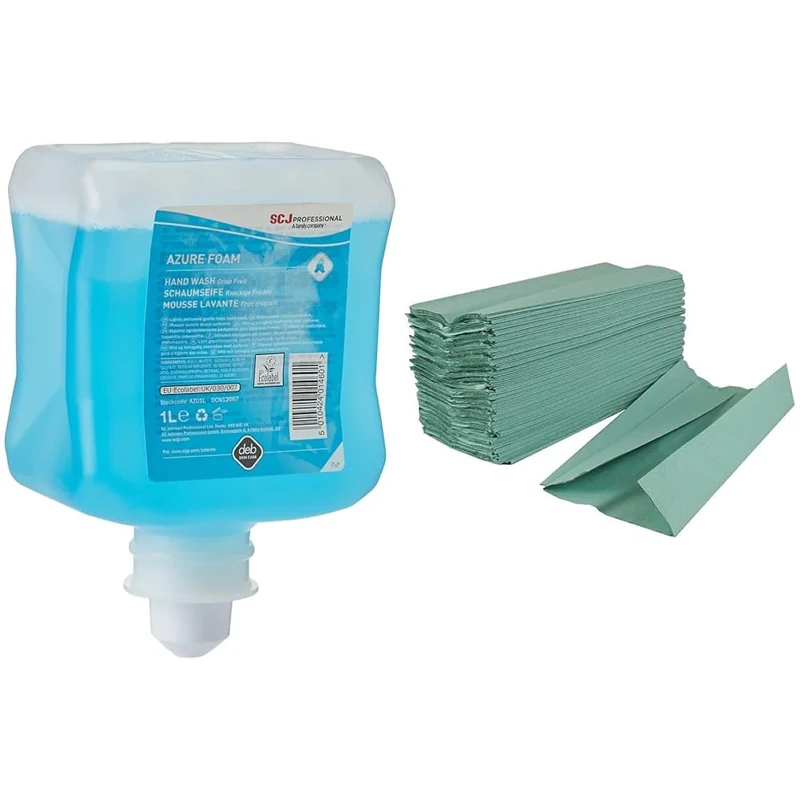 DEB AZU1L Azure Foam Refresh Hand Wash, 1L, Pack of 6 & 2Work 1-Ply F03801 C-fold Hand Towels 217mmx250mmx 240 Shts/Slv. (pack of 2880)