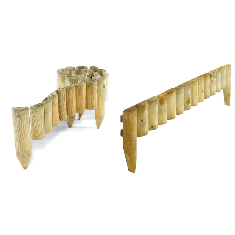 Rowlinson Easy Fix Spiked Border Roll (Pack of 4) & 1.2m Picket Border Fence - Natural (Pack of 4)