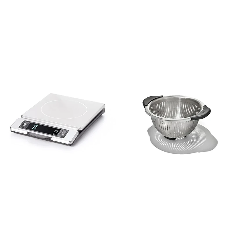 OXO Good Grips 5kg Stainless Steel Food Scale, 1.2 & Good Grips Stainless Steel 2.8L Colander, Metal