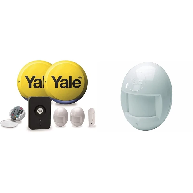 YALE HSA APP ENABLED ALARM KIT (ROUND SIREN) & B-HSA6030 Alarm Accessory Wire free PIR, Pack of 3, Motion Activated, Accessory for HSA Alarms, White
