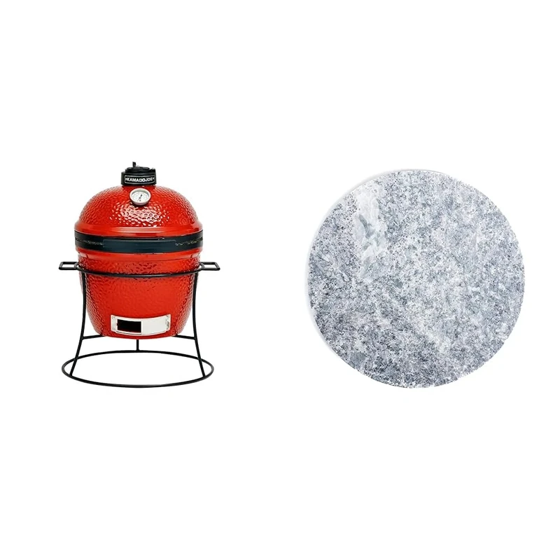 Kamado Joe KJ13RH Joe Jr Charcoal Grill, Blaze Red & KJ15090720 Soapstone Cooking Surface Grill Accessory, Compatible Joe Junior Grill
