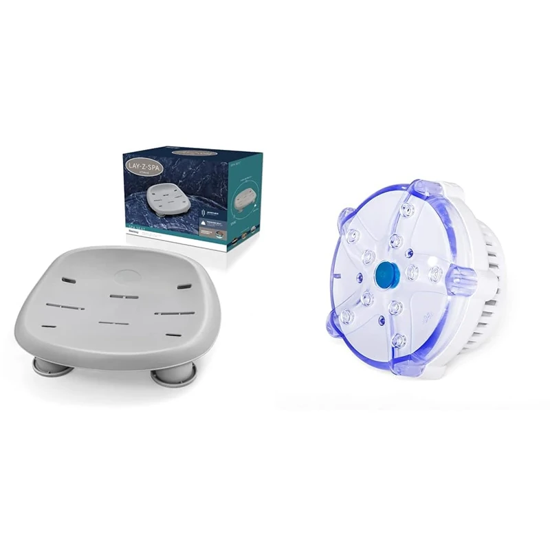 Lay-Z-Spa Hot Tub Seat, Adjustable Spa Seat with Weighted Feet, Grey & LED Light Accessory for Hot Tubs, 7 Colour Underwater Light (2 Modes)
