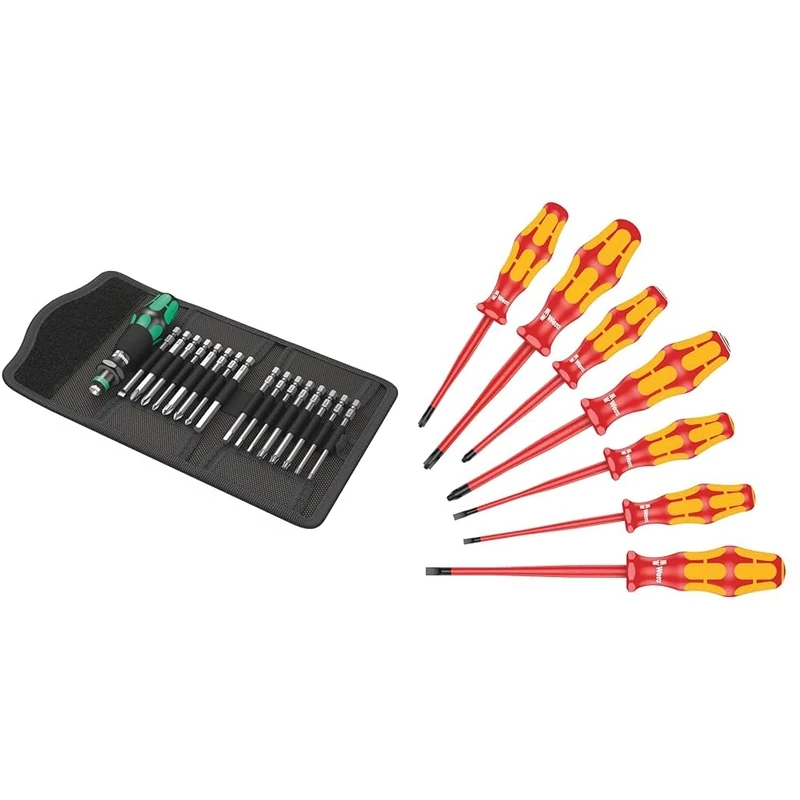 Wera Kraftform Kompakt 60 Bit-Holding Screwdriver & Bit Set, PH/PZ/SL/TXBO/HEX, 17pc, 05059295001 & 05135961001 Screwdriver Set Kraftform PlusSerie 100" 160iSS-7 pcs, Red-Yellow