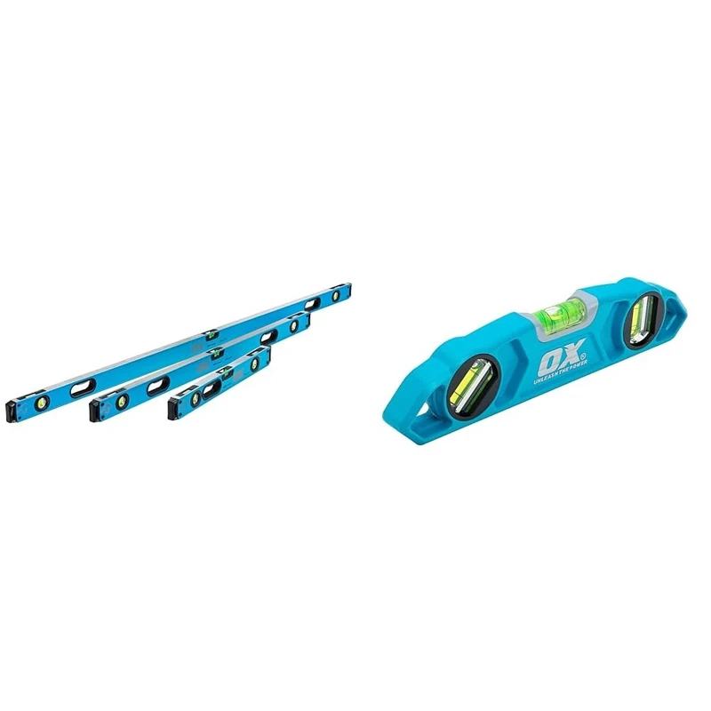OX Pro Level Bag with 1800mm, 1200mm & 600mm Levels, Black/Blue & OX Torpedo Level 9" / 230mm