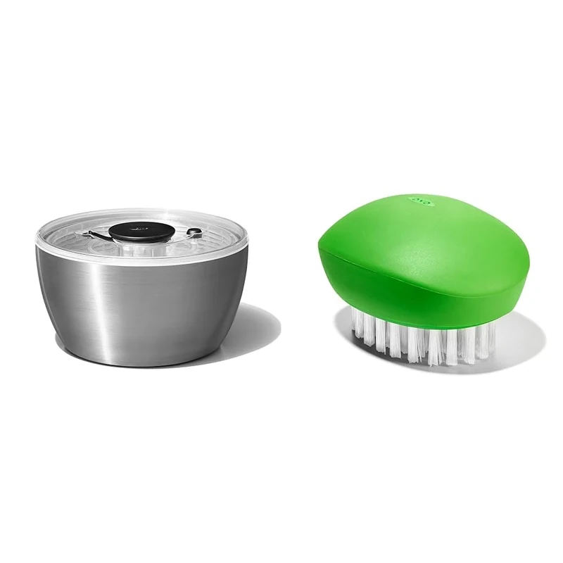 OXO Steel Salad Spinner & Good Grips Vegetable Brush