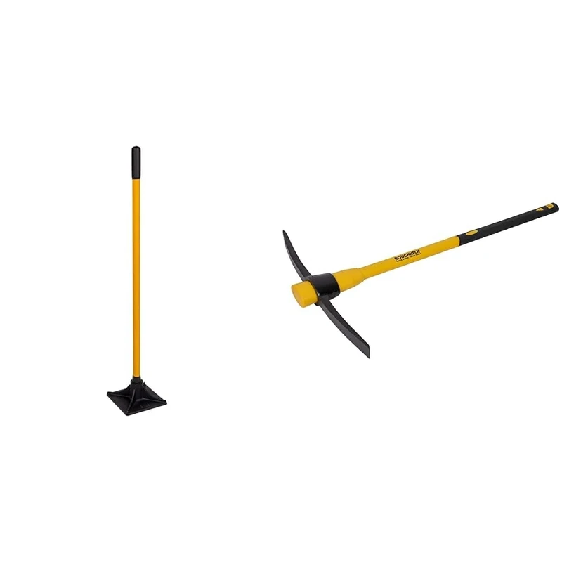 Roughneck ROU64379 Contractor's Tamper - Square 200x200mm/8x8 & ROU64352 Pick Axe with Fibreglass Handle 5lbs/2.27kg