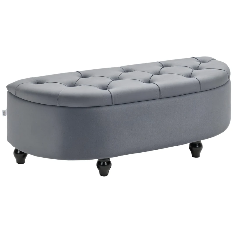 HOMCOM Semi-Circle Ottoman Storage Bench, Bed End Bench, Tufted Upholstered Window Seat Footrest Stool with Rubberwood Legs for Bedroom & Entryway, 120 x 46 x 42 cm, Dark Grey