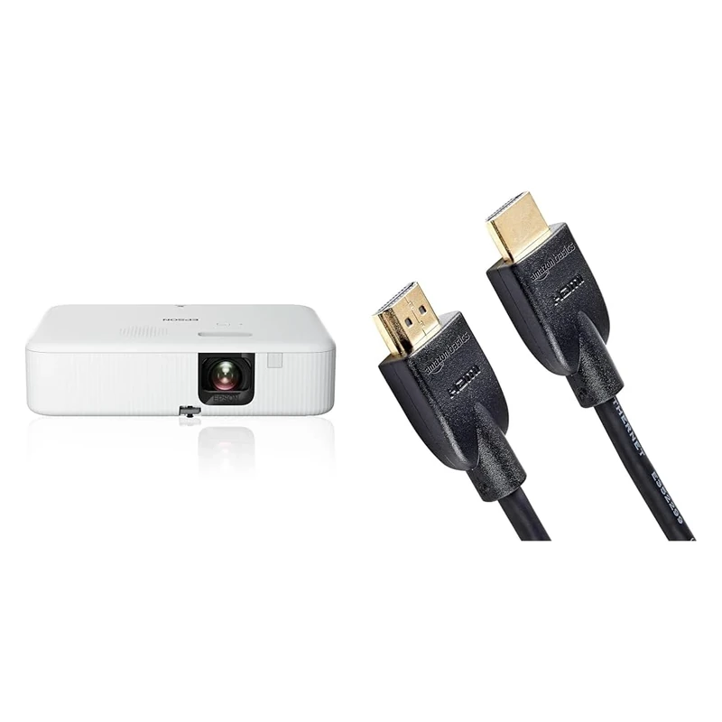 Epson CO-FH02 Full HD 1080p 3,000 Lumen Home Cinema Projector & Amazon Basics 4K HDMI Cable 3m - 18Gbps High Speed with Ethernet, 4K@60Hz, 2160p, Black