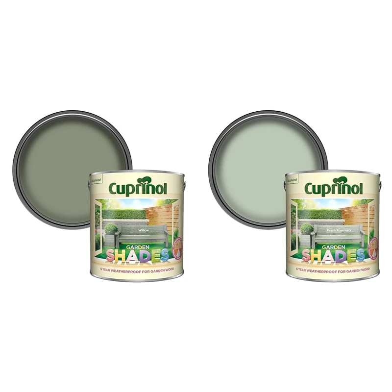 Cuprinol 5083484 Garden Shades - Willow (2.5L) & 5232385 CUPGSFR25L 2.5 Litre Garden Shades Paint - Fresh Rosemary