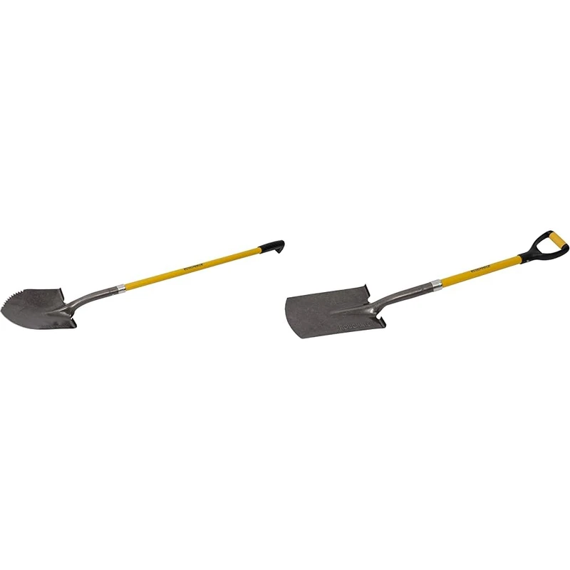 Roughneck ROU68044 Long Handled Serrated Edge Shovel,Yellow & Black,1460mm/57½" & ROU68224 Digging Spade 1070mm/42",Yellow & Black