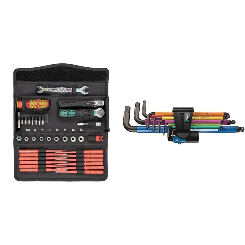 Wera 05135870001 Kraftform Kompakt W 2 Wartung Screwdriver Set, Red & 950 SPKL/9 SM HF Multicolour L-Key Set Metric BlackLaser with HOL