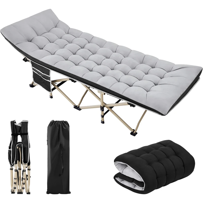 Yaheetech Folding Camping Cot Portable Outdoor Bed for Adults w/Mat & Storage Bag & Carry Bag, Heavy Duty Cots for Outdoor Travel & Office/Home Nap Black Cot/Gray Pad
