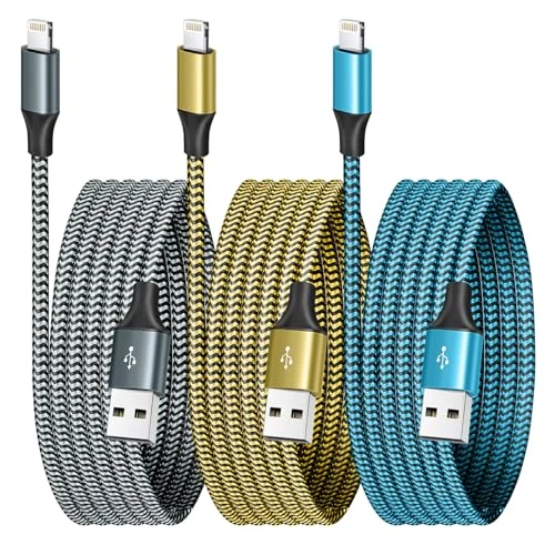 Apple MFi Certified 3Pack 6FT/1.8M Nylon Braided Fast Charging & Sync iPhone Cable Compatible with iPhone 14/13/12/11 Pro Max/X/XS/XR/8/7 Plus