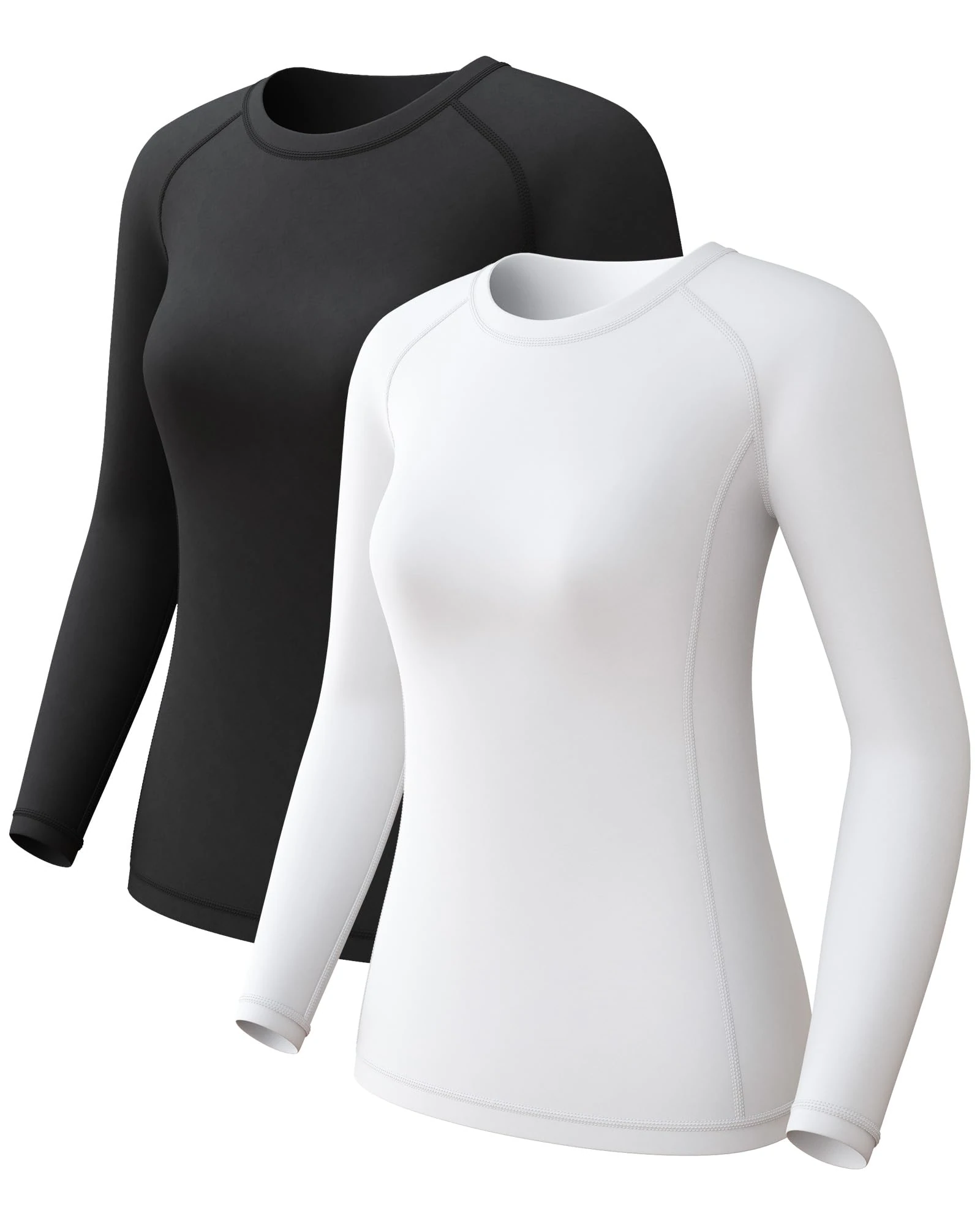 CL convallaria Women Thermal Tops Fleece Line Athletic Long Sleeve Thermal Vest Compression Baselayer Workout Shirts Soft and Warm Gear 2 Pack Black-White XS