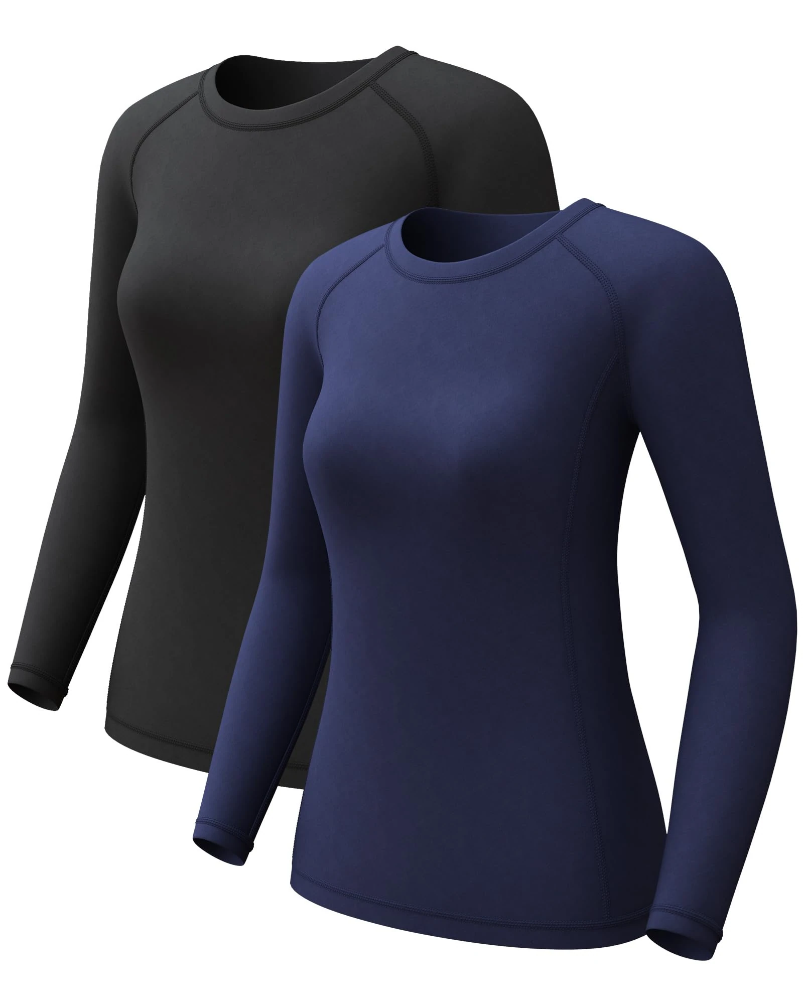 CL convallaria Women Thermal Tops Fleece Line Athletic Long Sleeve Thermal Vest Compression Baselayer Workout Shirts Soft and Warm Gear 2 Pack Black-Blue XS