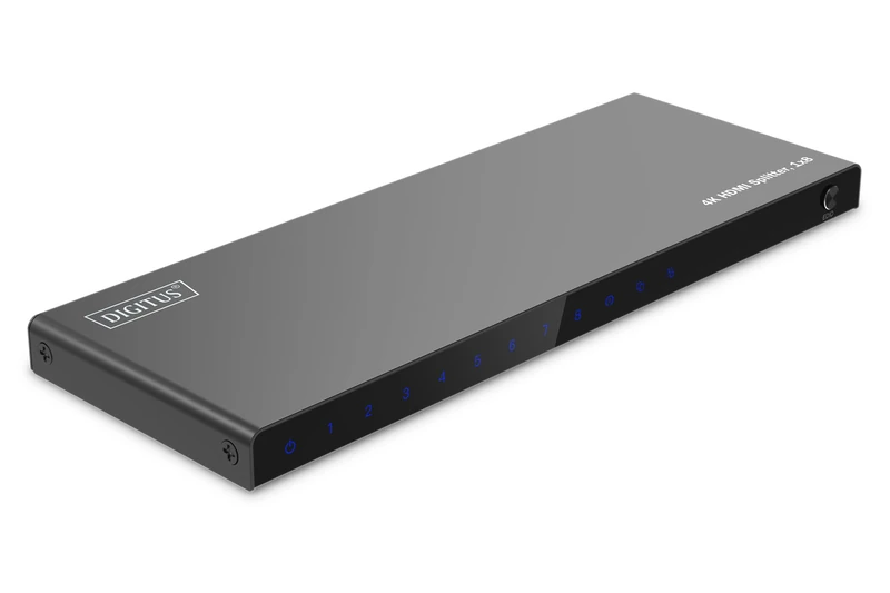 DIGITUS DS-55338 HDMI Splitter 1x8 - Input: 1-port/Output: 8-port - UHD 4K/60 Hz HDTV: 3840 x 2160p - HDCP 2.2 - HDR, Deep Color, EDID switch, DTS, Dolby Digital, LPCM