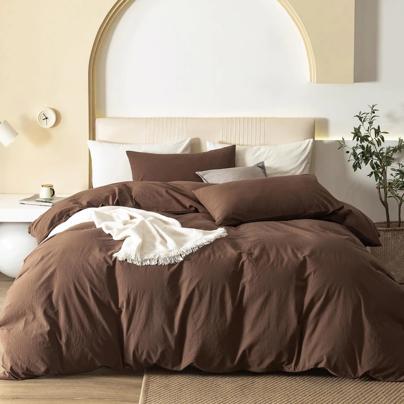 JIYUAN Oversized Queen Washed Cotton Duvet Cover Set Relaxed Linen Feel