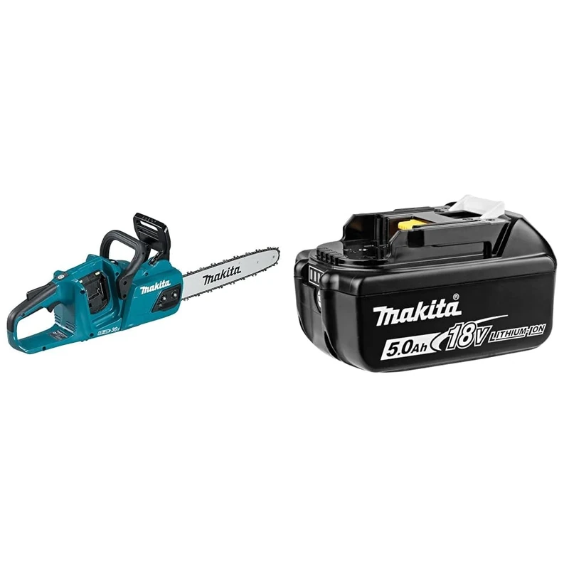 Makita DUC355Z Twin 18V (36V) Li-Ion LXT 350mm Brushless Chainsaw - Batteries and Charger Not Included & Genuine 197280-8 BL1850B 18V 5.0 Ah Li-ion Battery