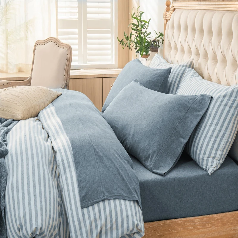 ASIN Pure ERA Jersey Knit Sheet Set Heather Blueish Grey King