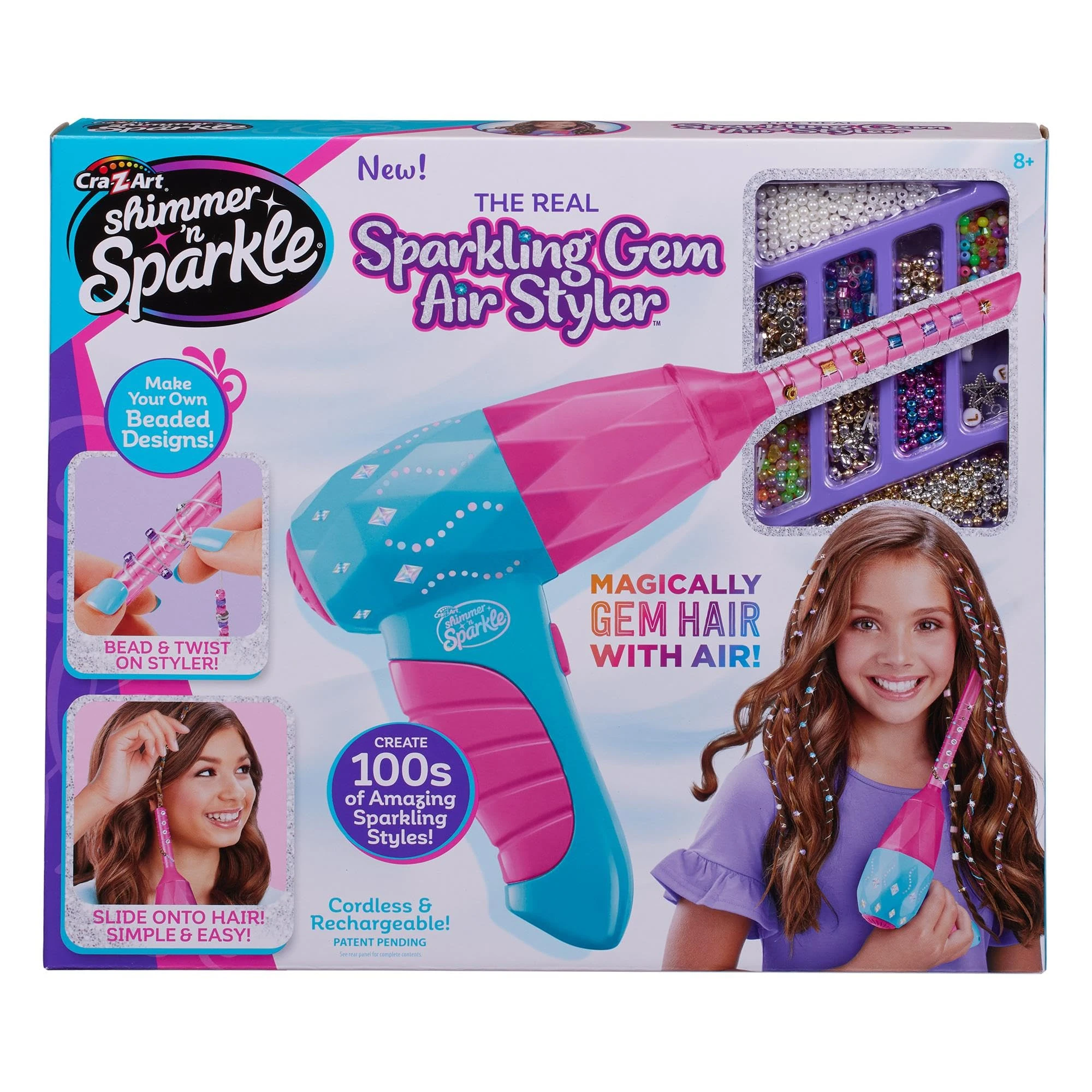 Shimmer N Sparkle Real Sparkling Gem Air Styler Create beaded gem threads for childrens hair Present for girls aged 8 and over