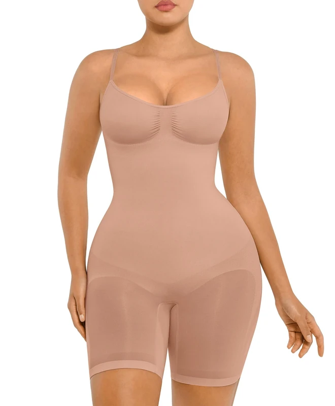 FeelinGirl Butt Lifter Bodysuit Body Shaper Plus Size Seamless Full Bodysuit for Women Seamless Knitting Tummy Control Shapewear Adjustable Shoulder Straps Beige 3XL/4XL