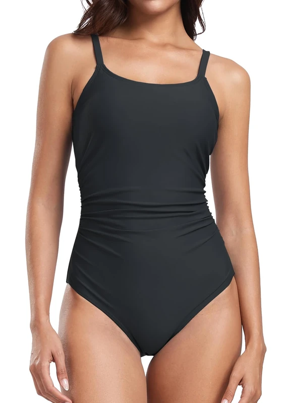 Vevarble Women's Tummy Control One-Piece Swimsuit - L, Black