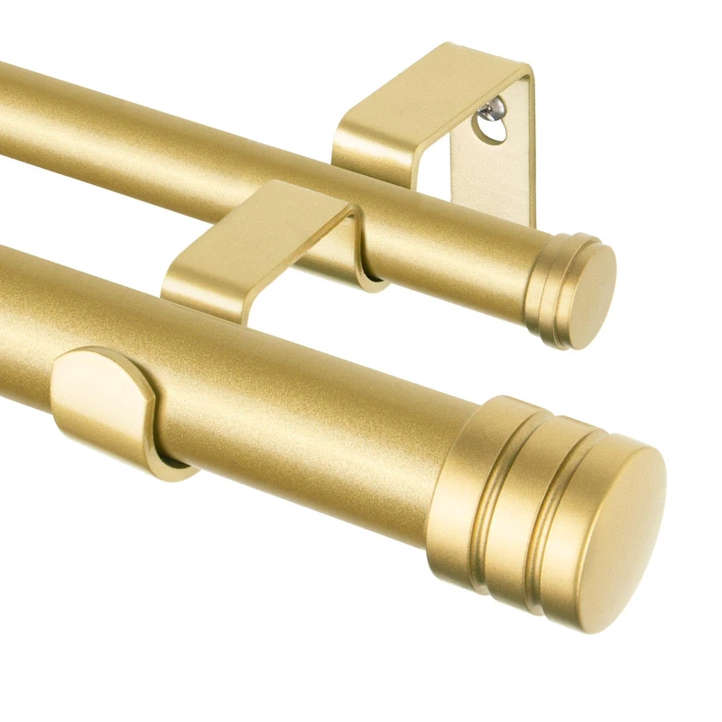 TONIAL1 Inch Double Curtain Rods 140 to 195 Inches, Heavy Duty Decorative Long Drapery Rod for Windows 128 to 190 Inches (5.75 to 11.7 ft) with Classic Cap Finial, Gold