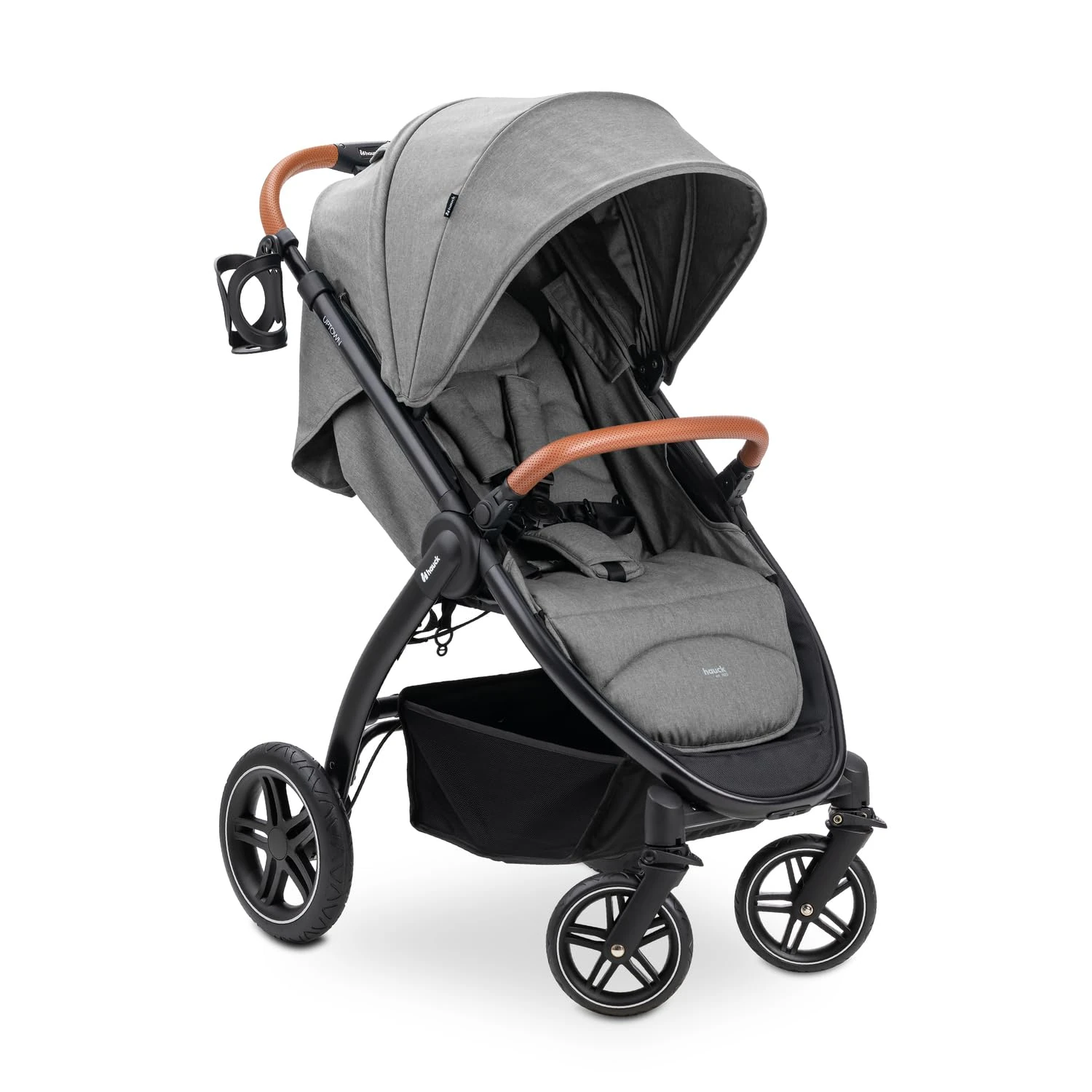hauck Uptown, Melange Grey - Pushchair with Large Seat, Rubber Wheels, Suspension Raincover & Cup Holder, Height-Adjustable, Easy & Compact Folding, Fully Reclining from Birth up to 22 kg