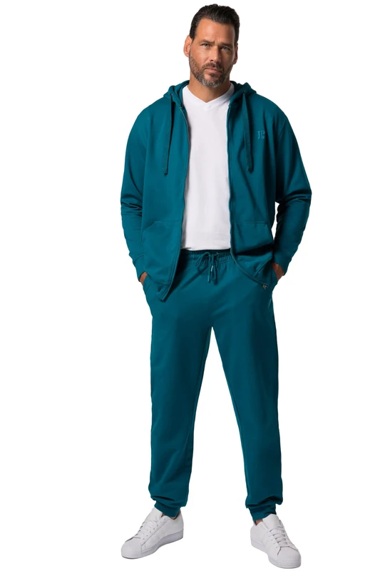 JP 1880, Mens Plus Size Jogging Suit Homewear 2 Piece Hoodie Jacket & Pants Up To 8XL, blue, XXXXL